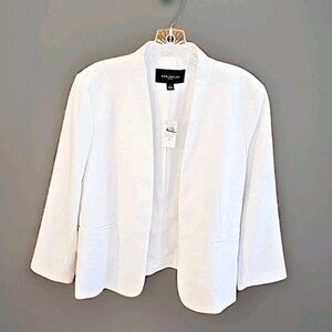 Ann Taylor Factory White Blazer Size 8 Women's Open Front Lined 3/4 Sleeves NEW